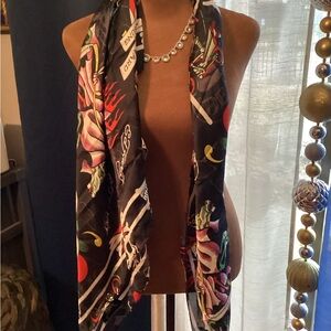 Ed Hardy Black and Multicolor Graphic Scarf